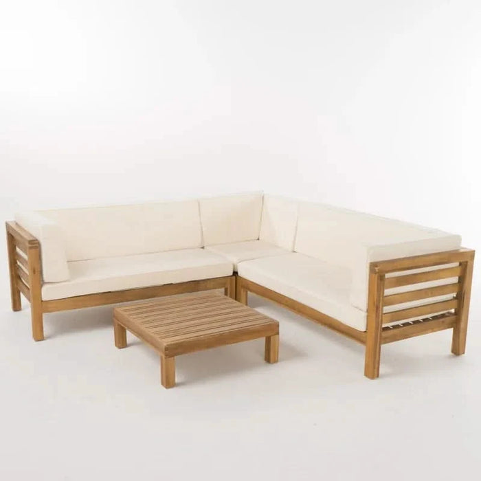 OANA OUTDOOR WOODEN SECTIONAL SET WITH CUSHIONS, BEIGE Default -DTYStore
