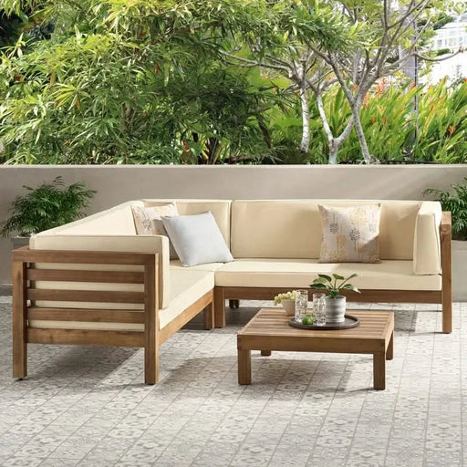 OANA OUTDOOR WOODEN SECTIONAL SET WITH CUSHIONS, BEIGE Default -DTYStore
