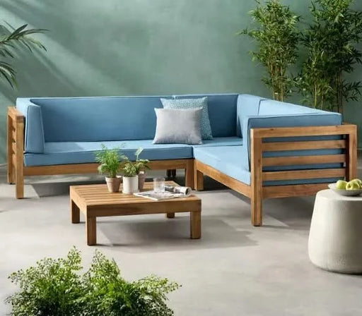 OANA OUTDOOR WOODEN SECTIONAL SET WITH CUSHIONS, BLUE Default -DTYStore