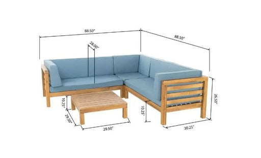 OANA OUTDOOR WOODEN SECTIONAL SET WITH CUSHIONS, BLUE Default -DTYStore