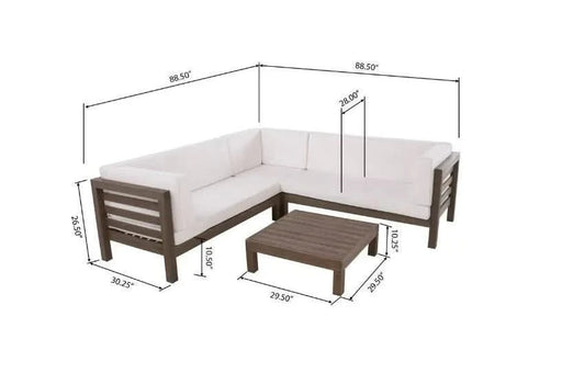 OANA OUTDOOR WOODEN SECTIONAL SET WITH CUSHIONS, WHITE Default -DTYStore