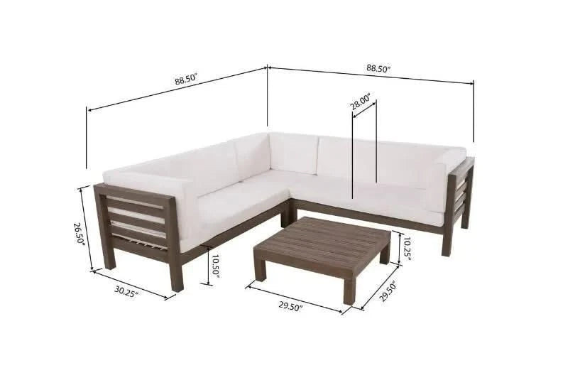 OANA OUTDOOR WOODEN SECTIONAL SET WITH CUSHIONS, WHITE Default -DTYStore