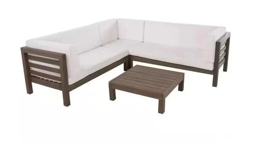 OANA OUTDOOR WOODEN SECTIONAL SET WITH CUSHIONS, WHITE Default -DTYStore