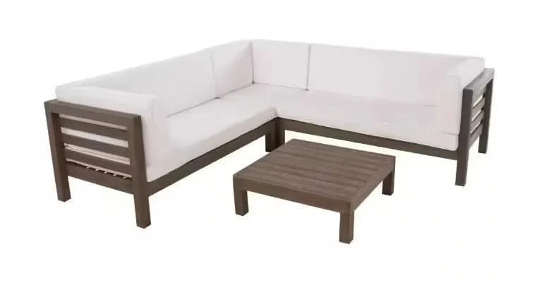 OANA OUTDOOR WOODEN SECTIONAL SET WITH CUSHIONS, WHITE Default -DTYStore