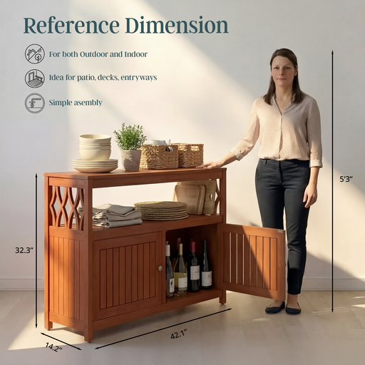 Eucalyptus Outdoor Sideboard Weather Resistant Finish Buffet Cabinet