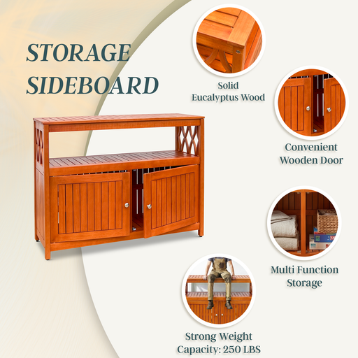 Eucalyptus Outdoor Sideboard Weather Resistant Finish Buffet Cabinet