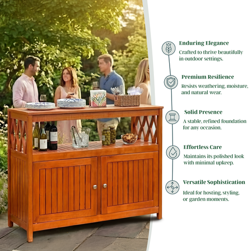 Eucalyptus Outdoor Sideboard Weather Resistant Finish Buffet Cabinet