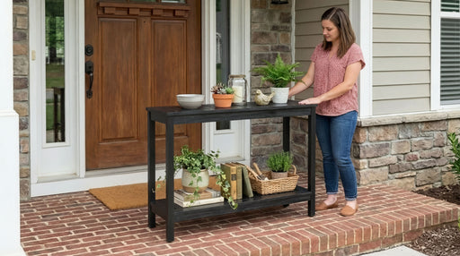 DTY Outdoor Living Eucalyptus Wood Console Table, Two-Shelf Outdoor Buffet, Weather-Resistant Finish - Multiple Colors Available