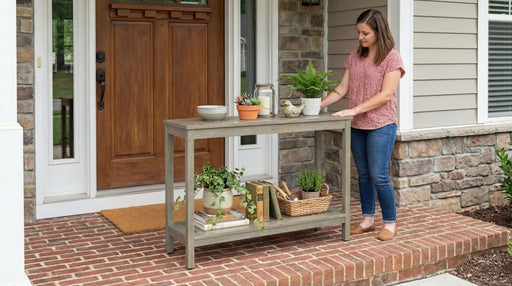 DTY Outdoor Living Eucalyptus Wood Console Table, Two-Shelf Outdoor Buffet, Weather-Resistant Finish - Multiple Colors Available