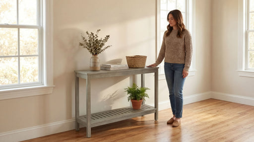 DTY Outdoor Living Eucalyptus Wood Console Table, Two-Shelf Outdoor Buffet, Weather-Resistant Finish - Multiple Colors Available