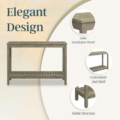 DTY Outdoor Living Eucalyptus Wood Console Table, Two-Shelf Outdoor Buffet, Weather-Resistant Finish - Multiple Colors Available