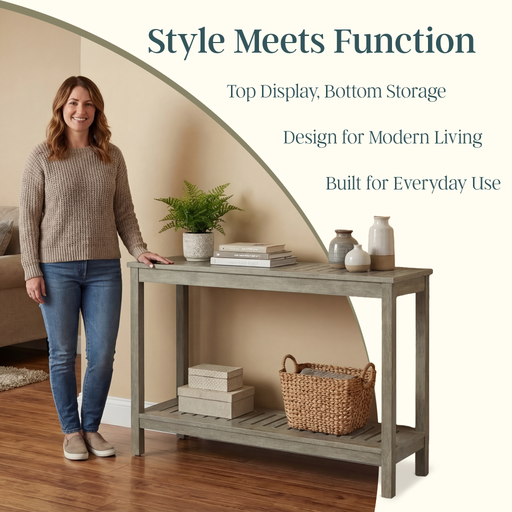 DTY Outdoor Living Eucalyptus Wood Console Table, Two-Shelf Outdoor Buffet, Weather-Resistant Finish - Multiple Colors Available