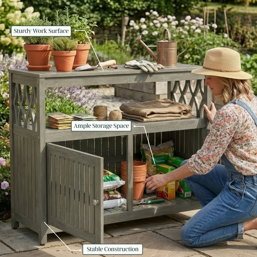 Eucalyptus Outdoor Sideboard Weather Resistant Finish Buffet Cabinet
