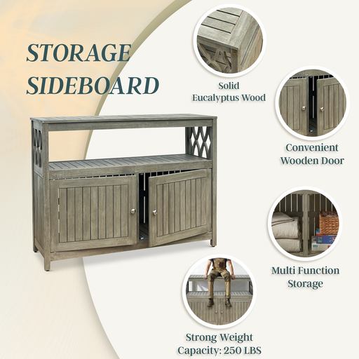 Eucalyptus Outdoor Sideboard Weather Resistant Finish Buffet Cabinet