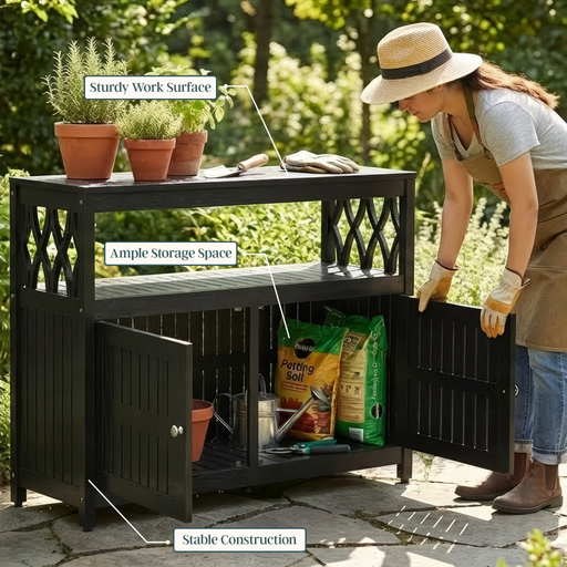 Eucalyptus Outdoor Sideboard Weather Resistant Finish Buffet Cabinet