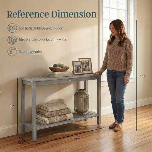 DTY Outdoor Living Eucalyptus Wood Console Table, Two-Shelf Outdoor Buffet, Weather-Resistant Finish - Multiple Colors Available