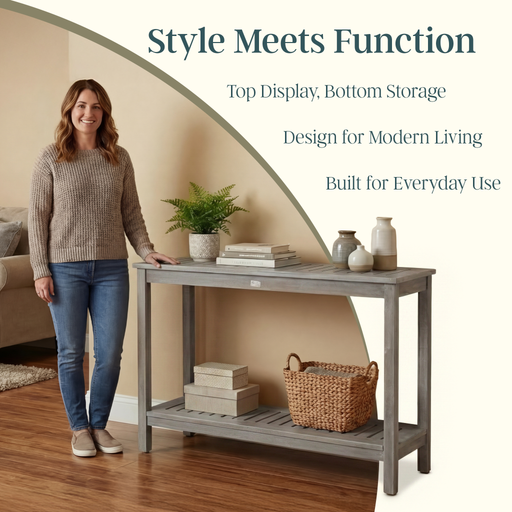 DTY Outdoor Living Eucalyptus Wood Console Table, Two-Shelf Outdoor Buffet, Weather-Resistant Finish - Multiple Colors Available