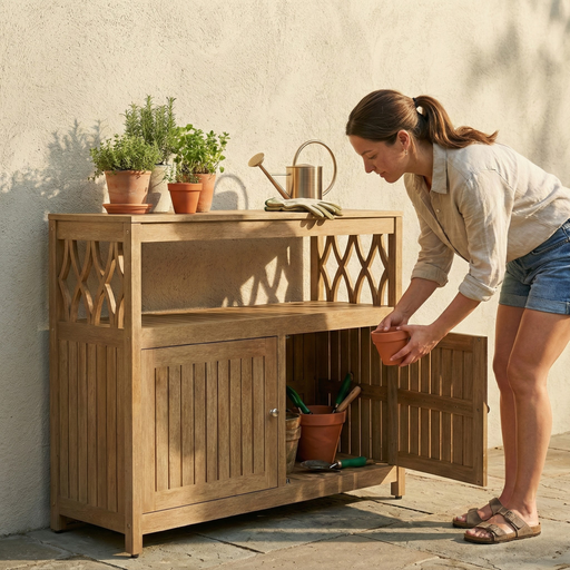 Eucalyptus Outdoor Sideboard Weather Resistant Finish Buffet Cabinet