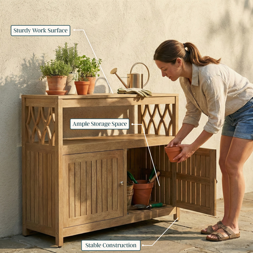 Eucalyptus Outdoor Sideboard Weather Resistant Finish Buffet Cabinet