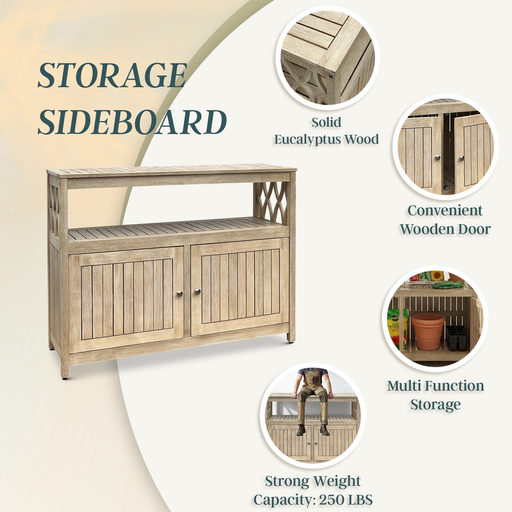 Eucalyptus Outdoor Sideboard Weather Resistant Finish Buffet Cabinet