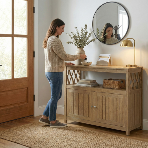 Eucalyptus Outdoor Sideboard Weather Resistant Finish Buffet Cabinet