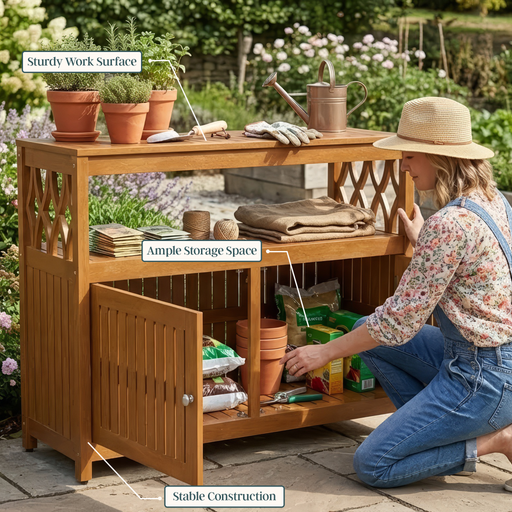 Eucalyptus Outdoor Sideboard Weather Resistant Finish Buffet Cabinet
