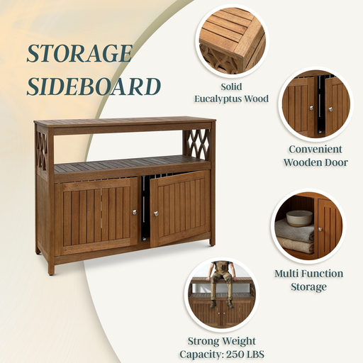 Eucalyptus Outdoor Sideboard Weather Resistant Finish Buffet Cabinet
