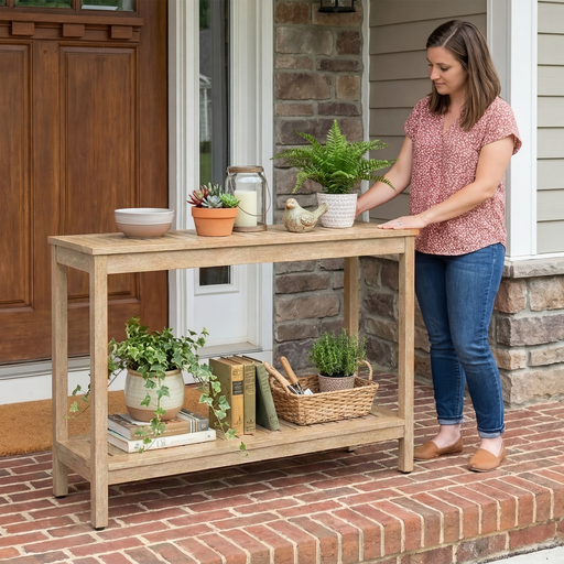 DTY Outdoor Living Eucalyptus Wood Console Table, Two-Shelf Outdoor Buffet, Weather-Resistant Finish - Multiple Colors Available