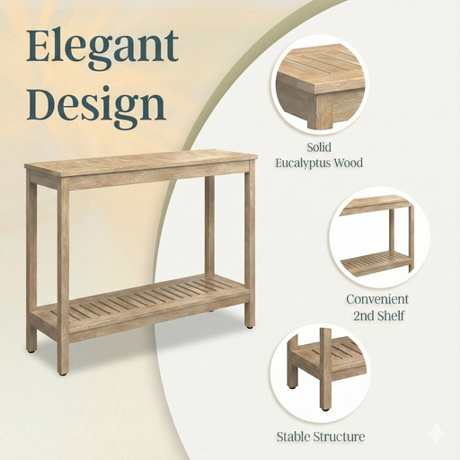 DTY Outdoor Living Eucalyptus Wood Console Table, Two-Shelf Outdoor Buffet, Weather-Resistant Finish - Multiple Colors Available