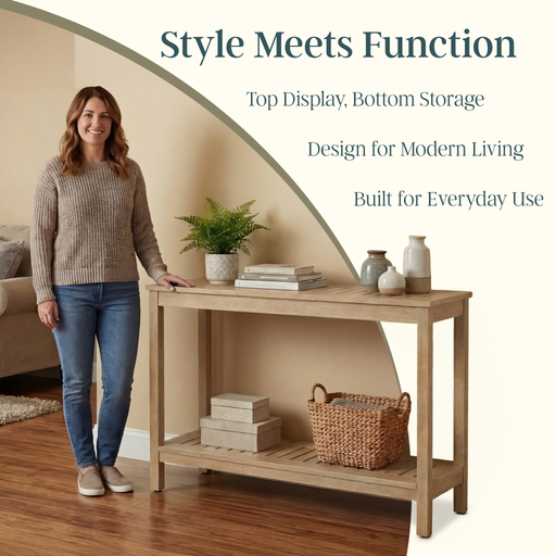 DTY Outdoor Living Eucalyptus Wood Console Table, Two-Shelf Outdoor Buffet, Weather-Resistant Finish - Multiple Colors Available