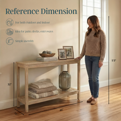 DTY Outdoor Living Eucalyptus Wood Console Table, Two-Shelf Outdoor Buffet, Weather-Resistant Finish - Multiple Colors Available