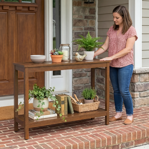 DTY Outdoor Living Eucalyptus Wood Console Table, Two-Shelf Outdoor Buffet, Weather-Resistant Finish - Multiple Colors Available