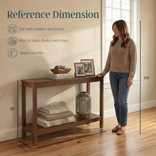 DTY Outdoor Living Eucalyptus Wood Console Table, Two-Shelf Outdoor Buffet, Weather-Resistant Finish - Multiple Colors Available