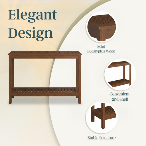 DTY Outdoor Living Eucalyptus Wood Console Table, Two-Shelf Outdoor Buffet, Weather-Resistant Finish - Multiple Colors Available