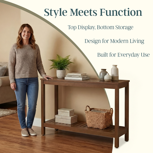 DTY Outdoor Living Eucalyptus Wood Console Table, Two-Shelf Outdoor Buffet, Weather-Resistant Finish - Multiple Colors Available