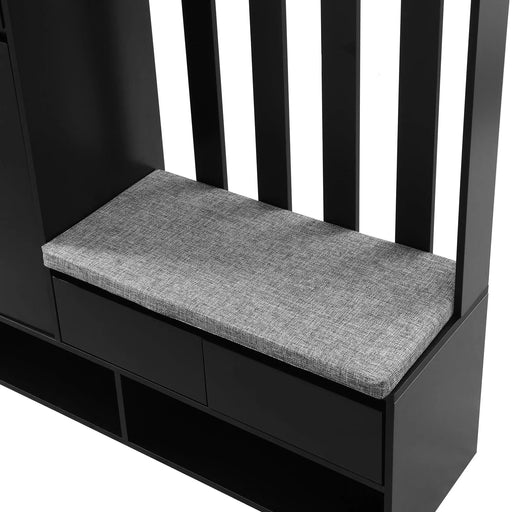 ON-TREND Contemporary 39.3''Wx70.8''H Hall Tree Storage with Cushioned Storage Bench, Multifunctional Hallway Shoe Cabinet with Pegboard, Modern Coat Rack with 4 Hooks for Entryway, Mudroom, Black Default -DTYStore