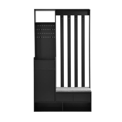 ON-TREND Contemporary 39.3''Wx70.8''H Hall Tree Storage with Cushioned Storage Bench, Multifunctional Hallway Shoe Cabinet with Pegboard, Modern Coat Rack with 4 Hooks for Entryway, Mudroom, Black Default -DTYStore