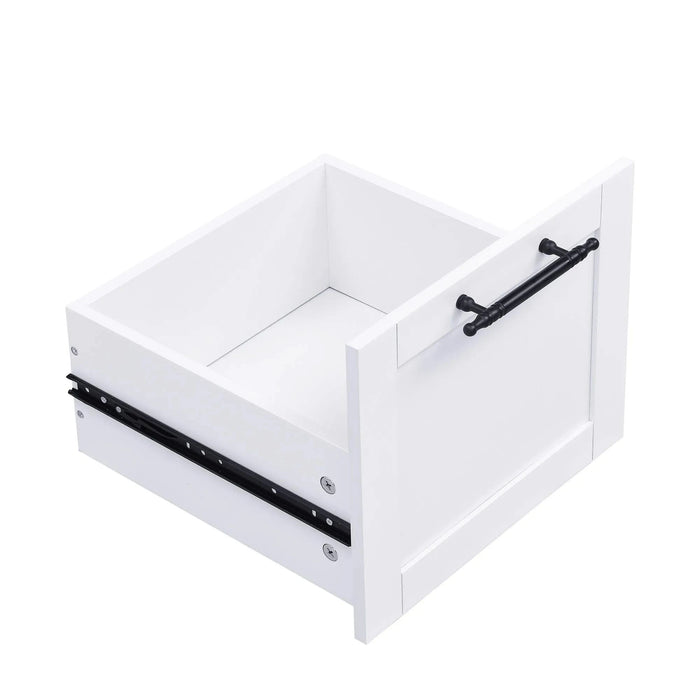 ON-TREND Elegant Free Standing Hall Tree Set of 2, Multifunctional 3-IN-1 Entryway Coat Rack with Black Retro Handles, Seating Bench with Storage Drawers for Hallway, Living Room, White, 31.4'W*70.8'H Default -DTYStore