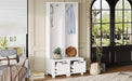 ON-TREND Elegant Free Standing Hall Tree Set of 2, Multifunctional 3-IN-1 Entryway Coat Rack with Black Retro Handles, Seating Bench with Storage Drawers for Hallway, Living Room, White, 31.4'W*70.8'H Default -DTYStore
