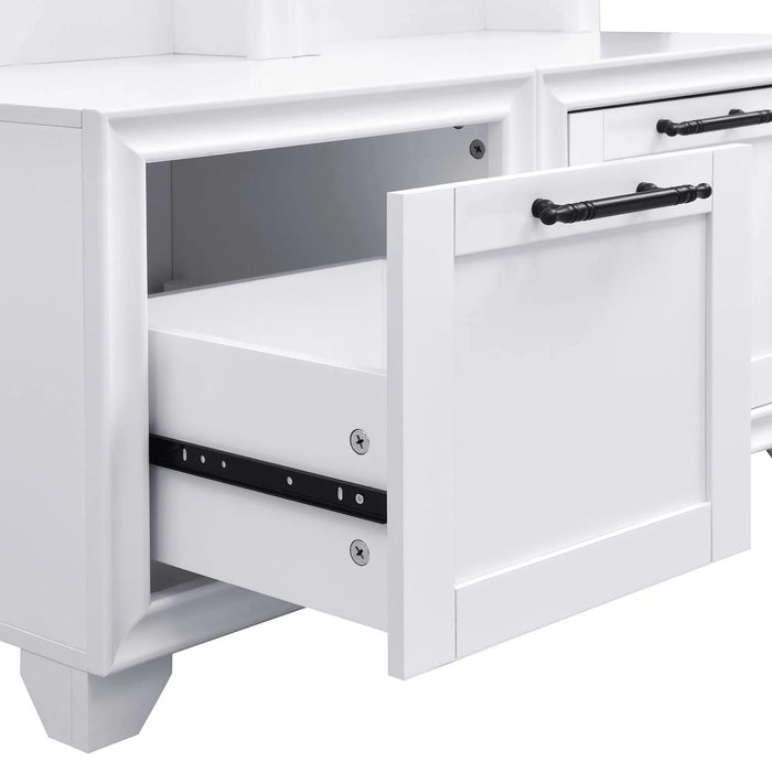 ON-TREND Elegant Free Standing Hall Tree Set of 2, Multifunctional 3-IN-1 Entryway Coat Rack with Black Retro Handles, Seating Bench with Storage Drawers for Hallway, Living Room, White, 31.4'W*70.8'H Default -DTYStore