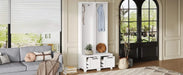 ON-TREND Elegant Free Standing Hall Tree Set of 2, Multifunctional 3-IN-1 Entryway Coat Rack with Black Retro Handles, Seating Bench with Storage Drawers for Hallway, Living Room, White, 31.4'W*70.8'H Default -DTYStore