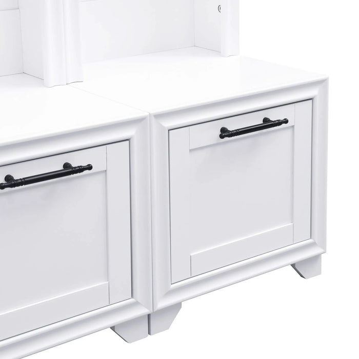 ON-TREND Elegant Free Standing Hall Tree Set of 2, Multifunctional 3-IN-1 Entryway Coat Rack with Black Retro Handles, Seating Bench with Storage Drawers for Hallway, Living Room, White, 31.4'W*70.8'H Default -DTYStore