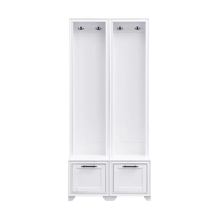 ON-TREND Elegant Free Standing Hall Tree Set of 2, Multifunctional 3-IN-1 Entryway Coat Rack with Black Retro Handles, Seating Bench with Storage Drawers for Hallway, Living Room, White, 31.4'W*70.8'H Default -DTYStore
