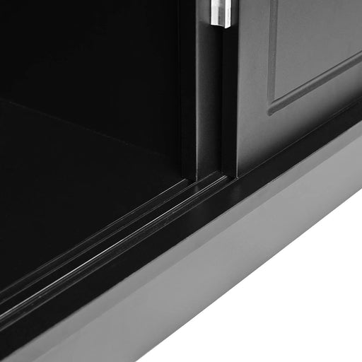 ON-TREND Elegant Hall Tree with Sliding Doors, Versatile Coat Rack with 6 Silvery Hooks & Handles, Mudroom Bench Cabinet with Shoe Storage & 44.4'W Cushion for Hallway, Living Room, Black, 47.2*78.7 Default -DTYStore