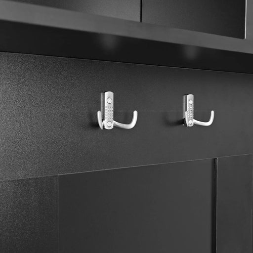 ON-TREND Elegant Hall Tree with Sliding Doors, Versatile Coat Rack with 6 Silvery Hooks & Handles, Mudroom Bench Cabinet with Shoe Storage & 44.4'W Cushion for Hallway, Living Room, Black, 47.2*78.7 Default -DTYStore