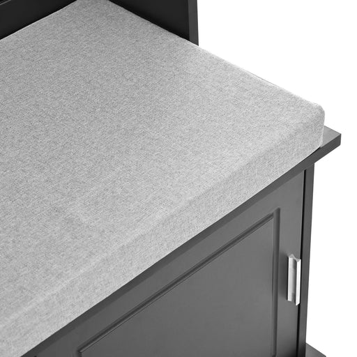 ON-TREND Elegant Hall Tree with Sliding Doors, Versatile Coat Rack with 6 Silvery Hooks & Handles, Mudroom Bench Cabinet with Shoe Storage & 44.4'W Cushion for Hallway, Living Room, Black, 47.2*78.7 Default -DTYStore