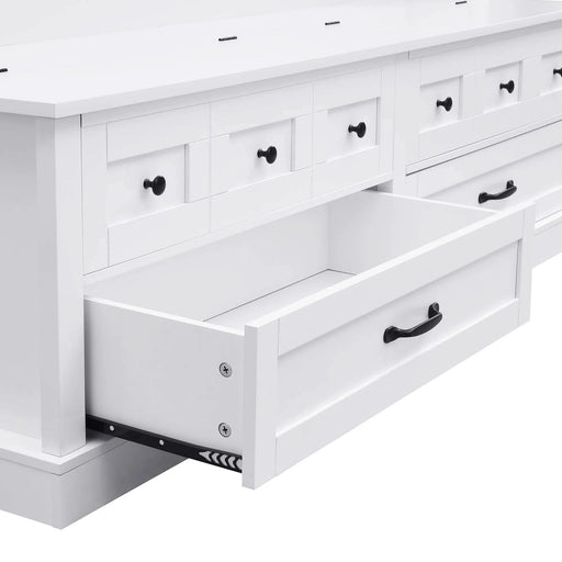 ON-TREND Elegant Wide Hall Tree with 5 Hooks, Versatile Entryway Lift Top Storage Bench with 2 Drawers, Retro Wooden 3-in-1 Coat Rack with Black Handles for Mudroom, Living Room, White, 59'Wx74'H Default -DTYStore