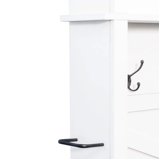 ON-TREND Farmhouse 4-in-1 Hall Tree with 6 Hooks, Practical Walnut Entryway Bench with Adjustable Shelves, Wooden Style Rustic Shoe Organizer with 16 Open Compartments for Mudroom, Living Room, White Default -DTYStore