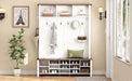 ON-TREND Farmhouse 4-in-1 Hall Tree with 6 Hooks, Practical Walnut Entryway Bench with Adjustable Shelves, Wooden Style Rustic Shoe Organizer with 16 Open Compartments for Mudroom, Living Room, White Default -DTYStore