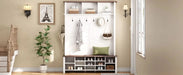 ON-TREND Farmhouse 4-in-1 Hall Tree with 6 Hooks, Practical Walnut Entryway Bench with Adjustable Shelves, Wooden Style Rustic Shoe Organizer with 16 Open Compartments for Mudroom, Living Room, White Default -DTYStore